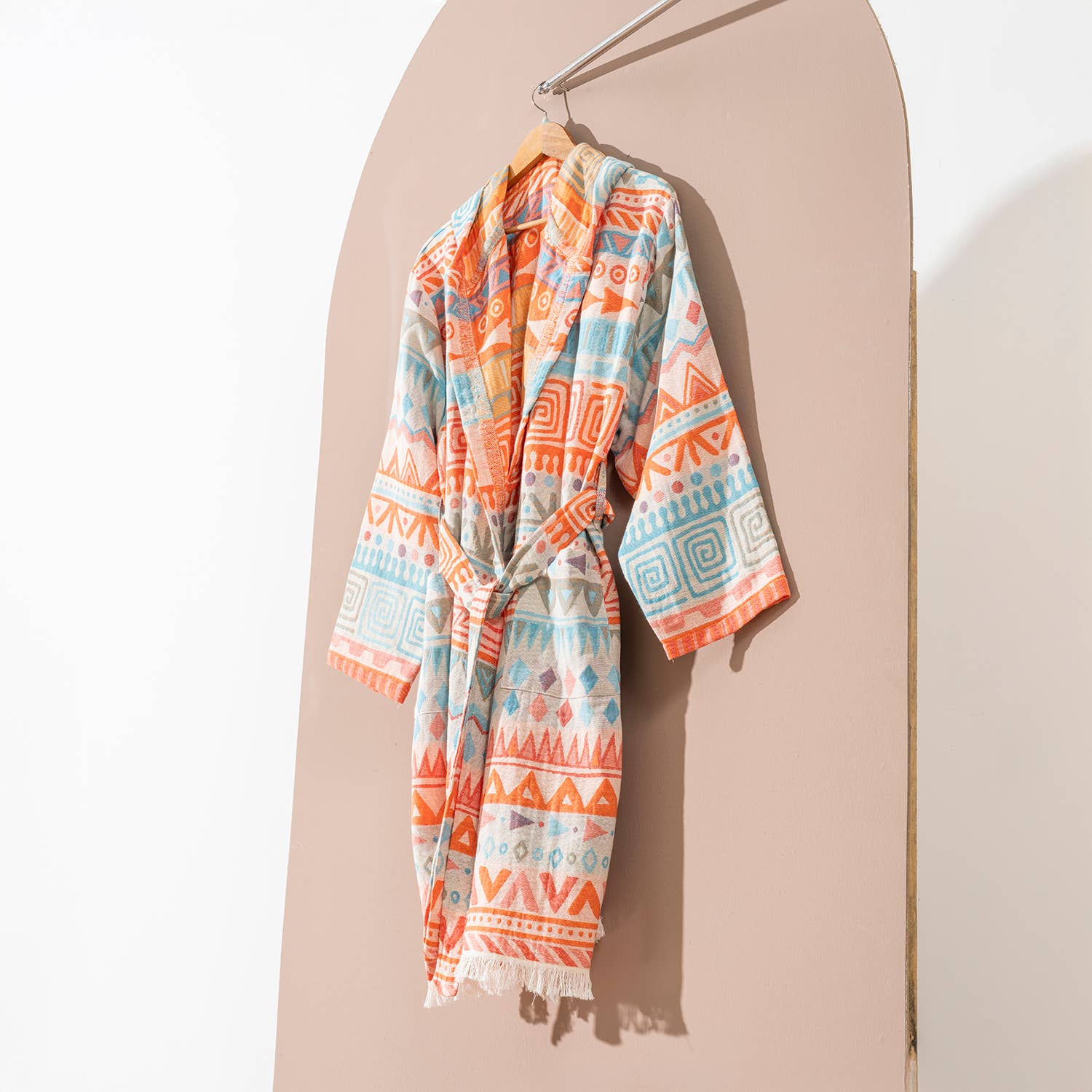 Multicolor lightweight Turkish cotton kimono bathrobe — quick-dry spa robe
