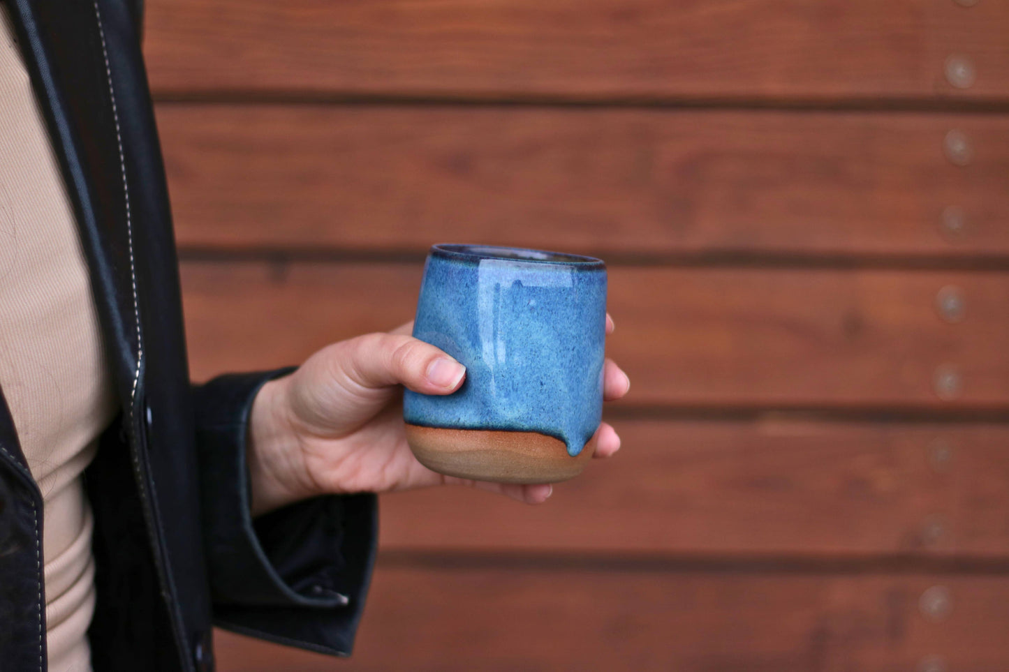 Handmade Ceramic Thumb Cup - Blue