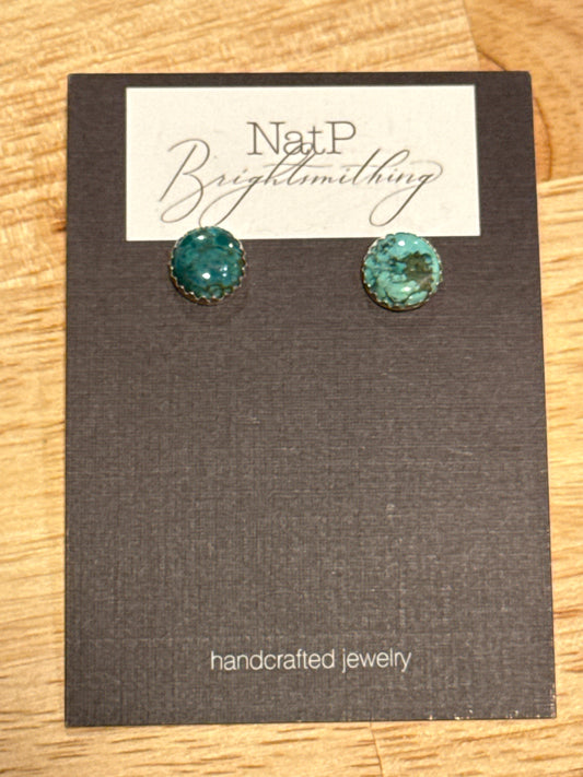 Large turquoise and silver stud earrings