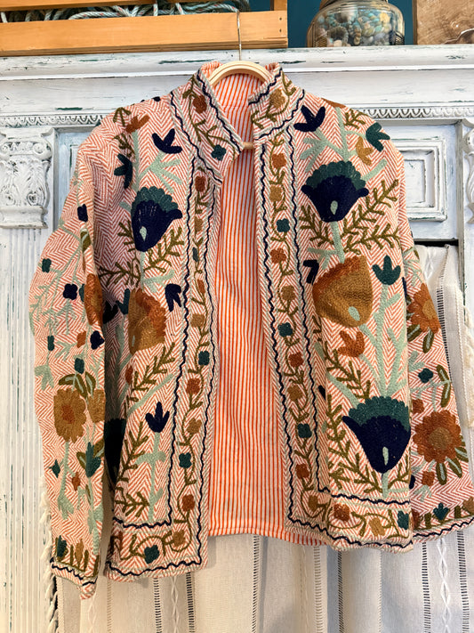 Embroidered Herringbone Cotton Jacket