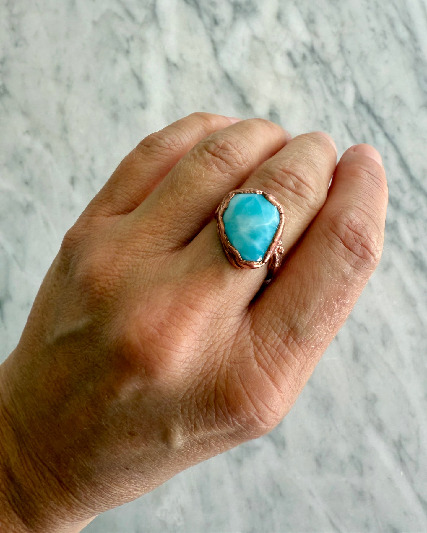 Larimar in Copper Ring sz 6.5