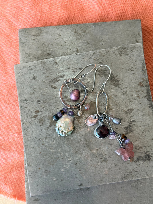 Mismatched Pink and Purple Earrings