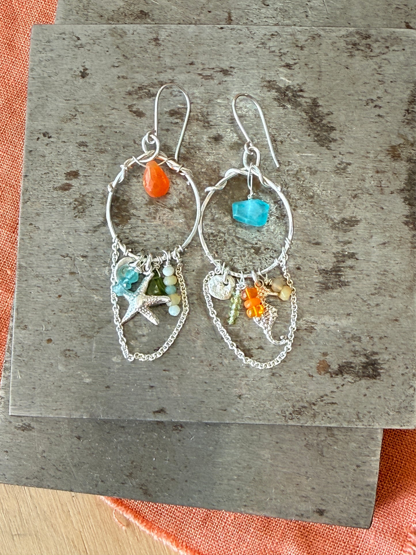 Ocean Charm Earrings — Sterling Silver & Gemstones