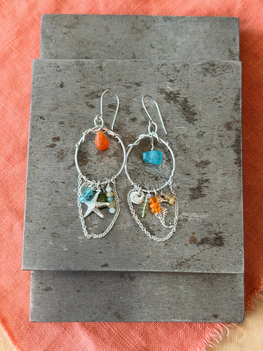 Ocean Charm Earrings in Sterling Silver