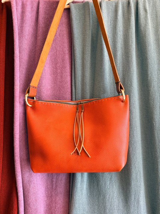 Coral Leather Zip Handbag