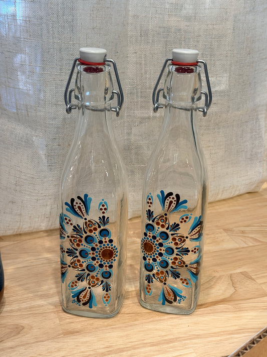 Hand painted water or oil bottle