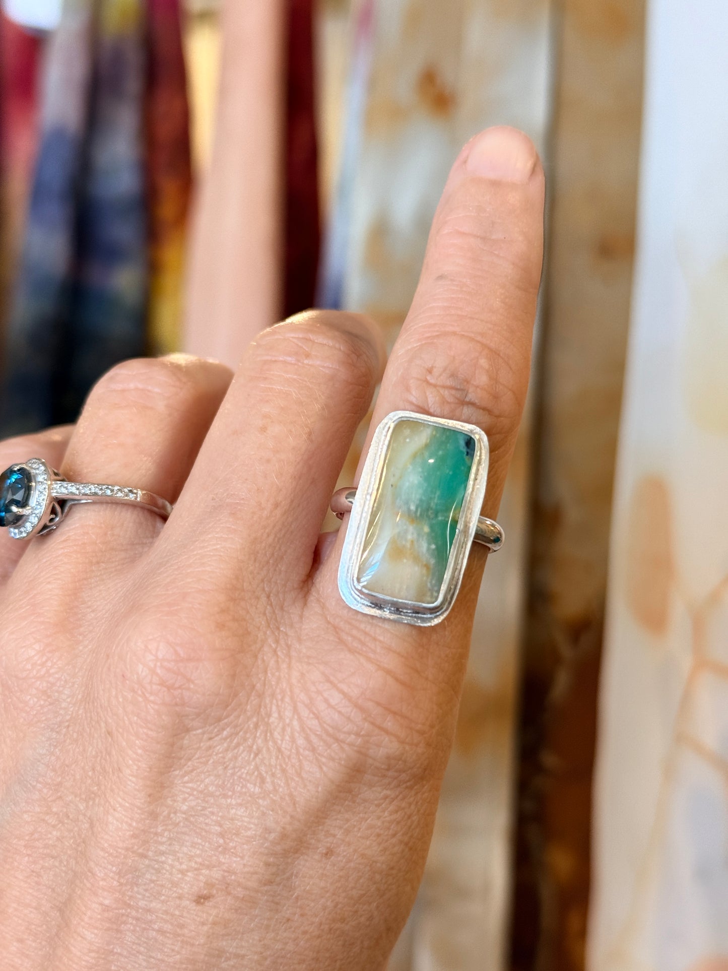Opal wood ring in sterling silver