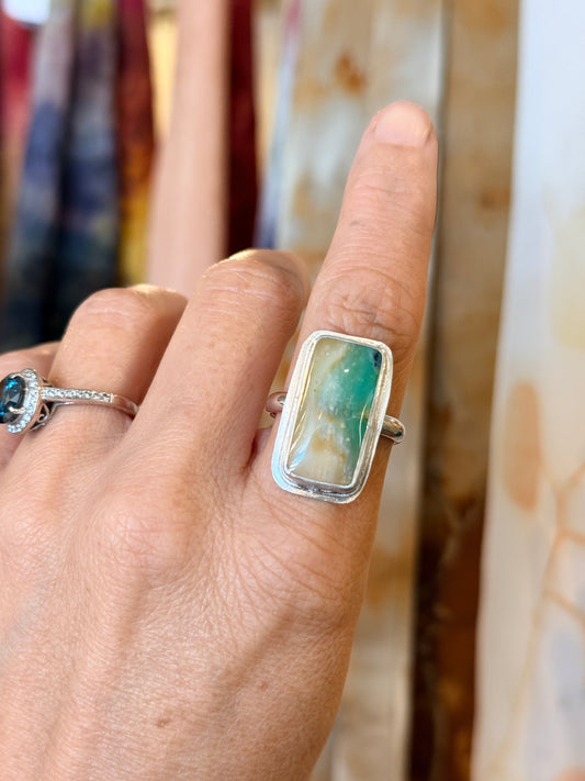 Opal wood ring in sterling silver