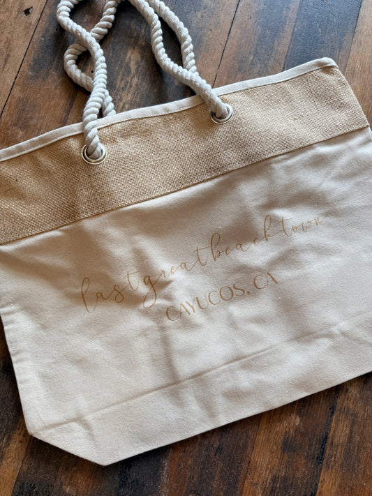 Large Cayucos Beach Tote with Jute Trim