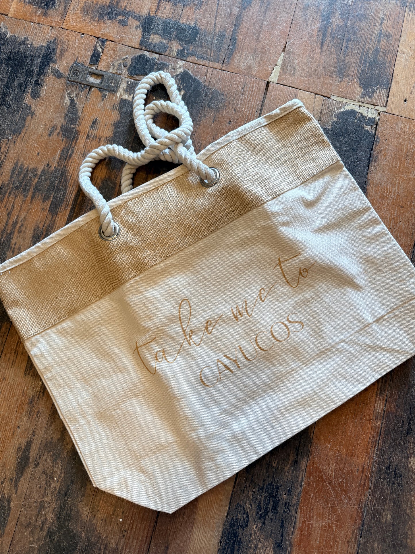 Large Cayucos Beach Tote with Jute Trim