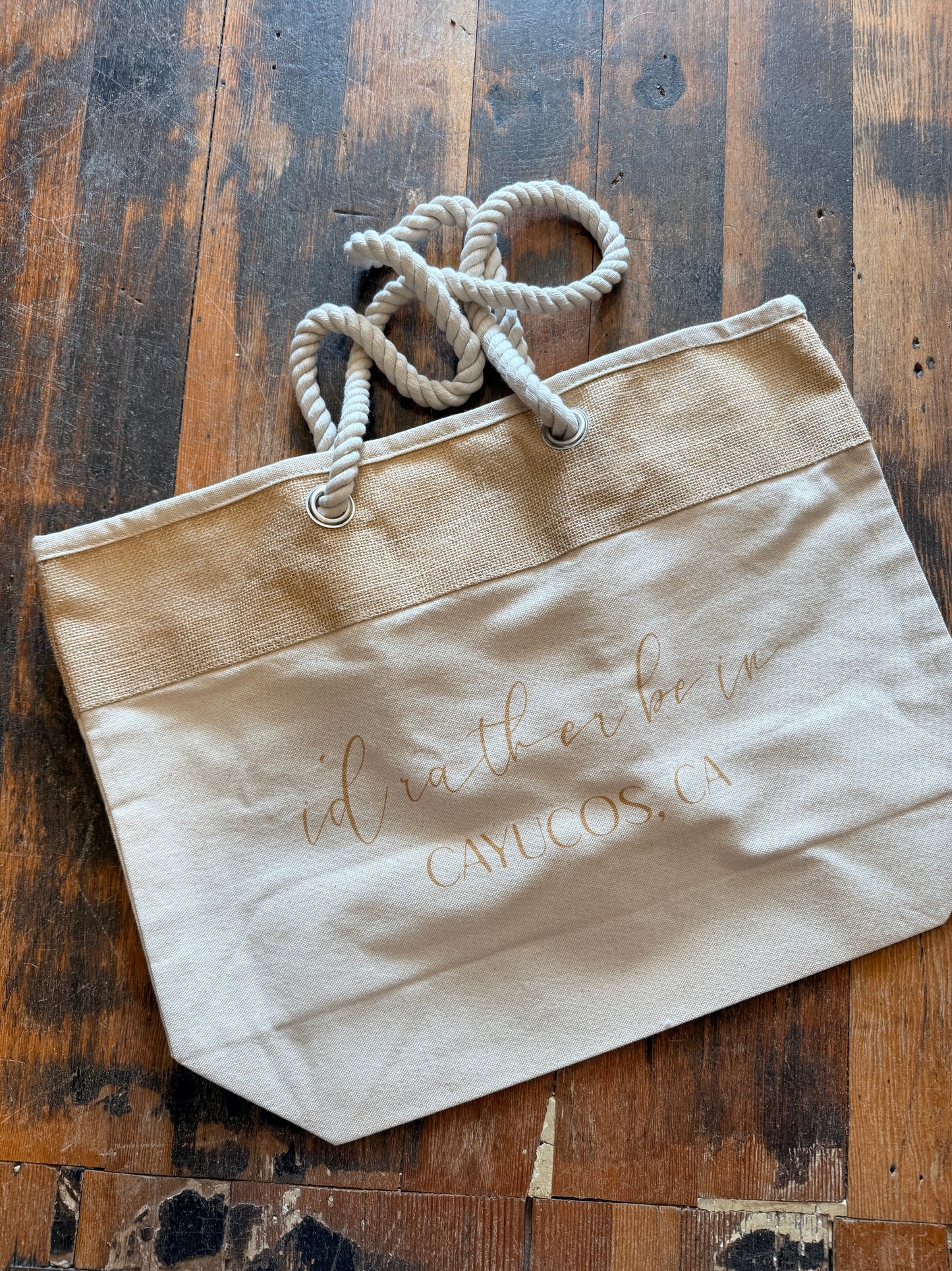 Large Cayucos Beach Tote with Jute Trim