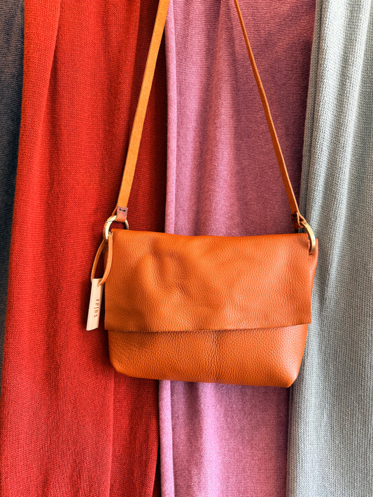 Chestnut Brown Leather Handbag with flap