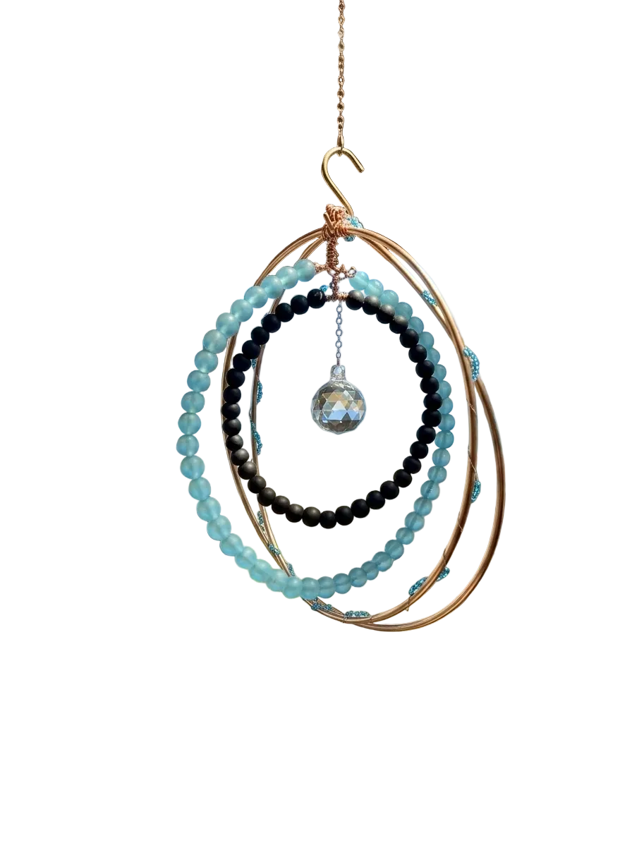 Bronze Sun Catcher — Bronze Wire & Luminous Glass Beads