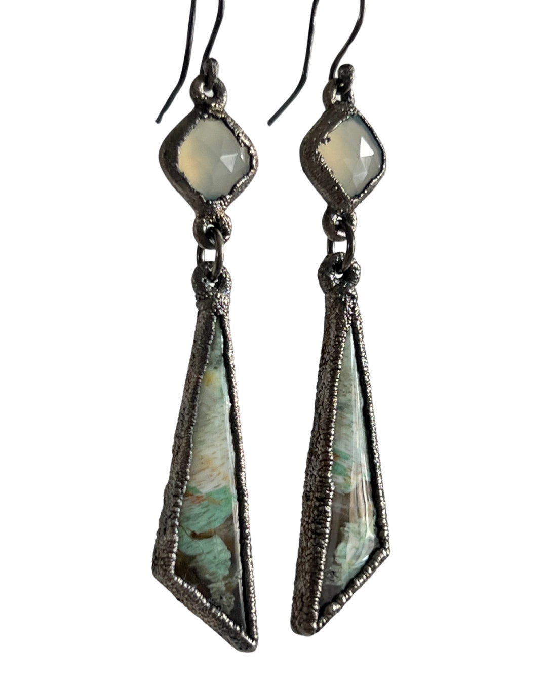 Opal Wood Earrings in Silver with Chalcedony