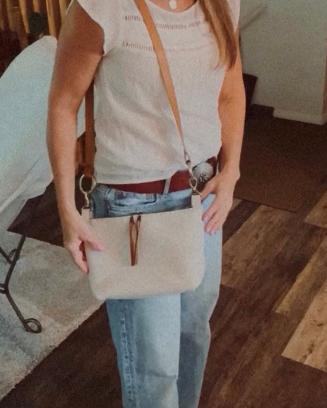 Paige Handbag Leather Purse in Bone White - Midi size