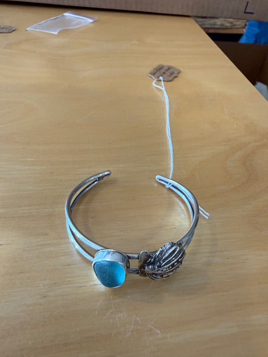 Sea Glass and Silver scallop Cuff
