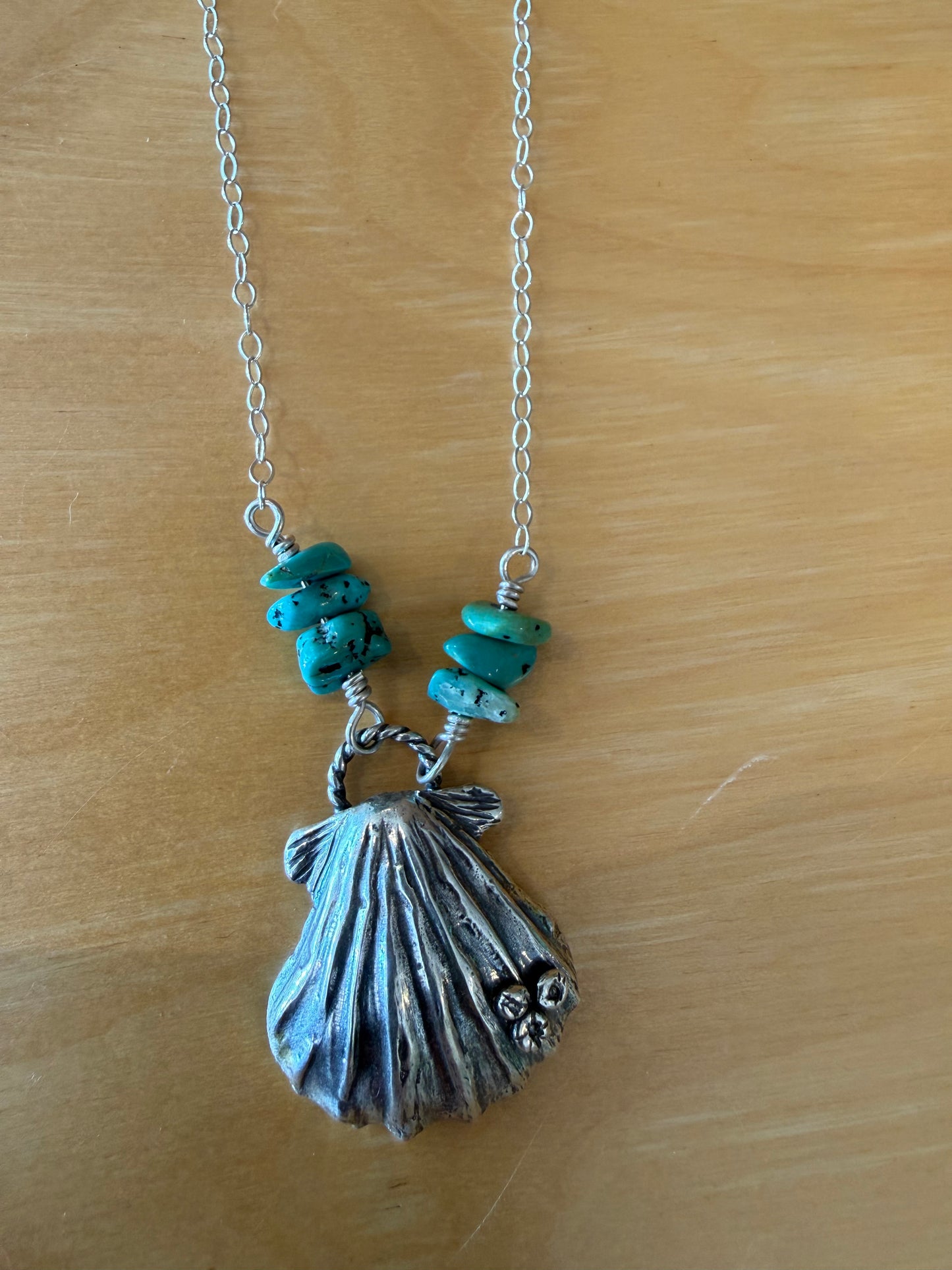 Silver Scallop and Turquoise Necklace