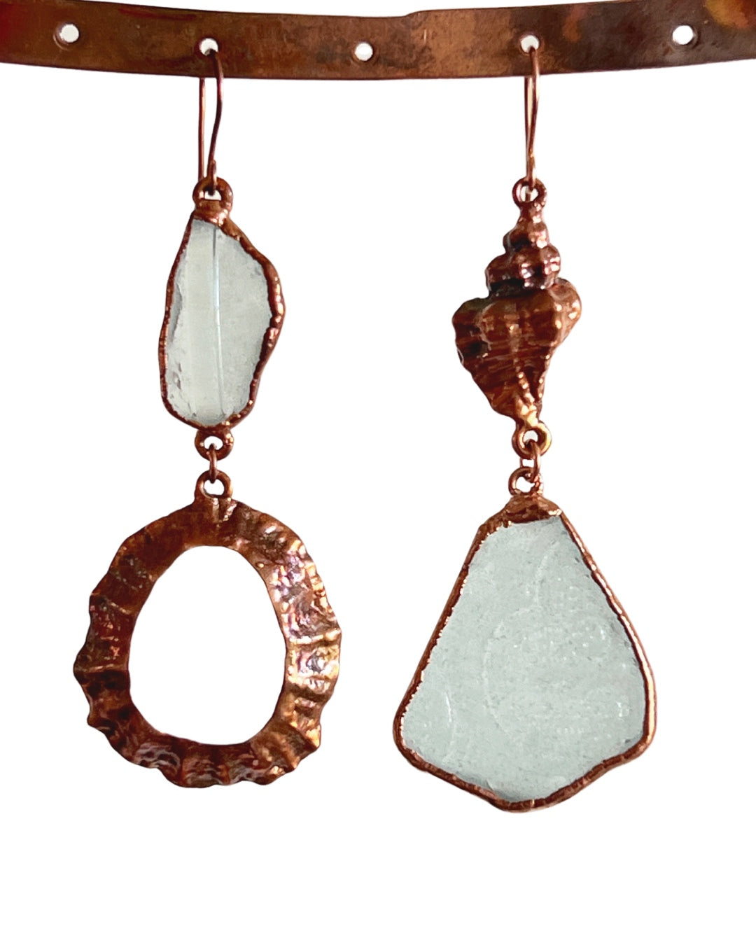 Sea Glass and Shell Mismatched Earrings