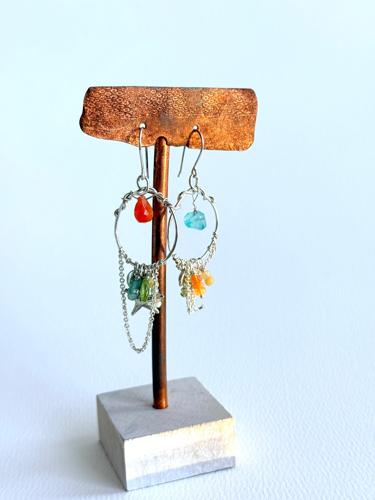 Ocean Charm Earrings — Sterling Silver & Gemstones