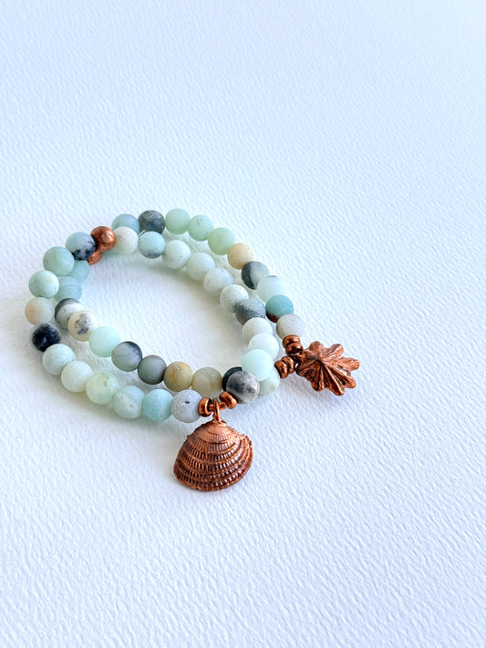 Amazonite and Copper Shell Stretchy Bracelets
