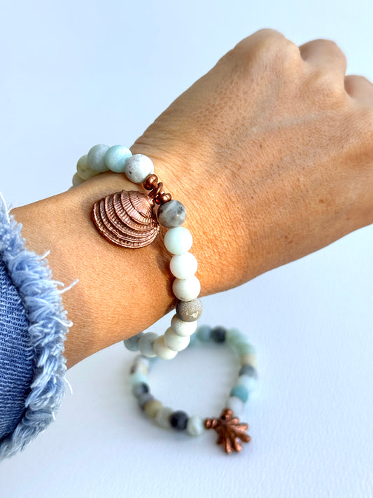 Amazonite and Copper Shell Stretchy Bracelets