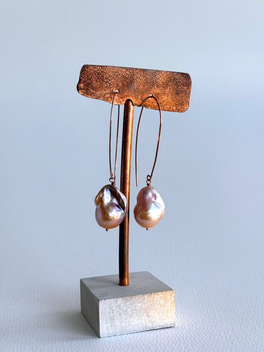 Pretty in Pink Baroque Pearl Long Drop Earrings