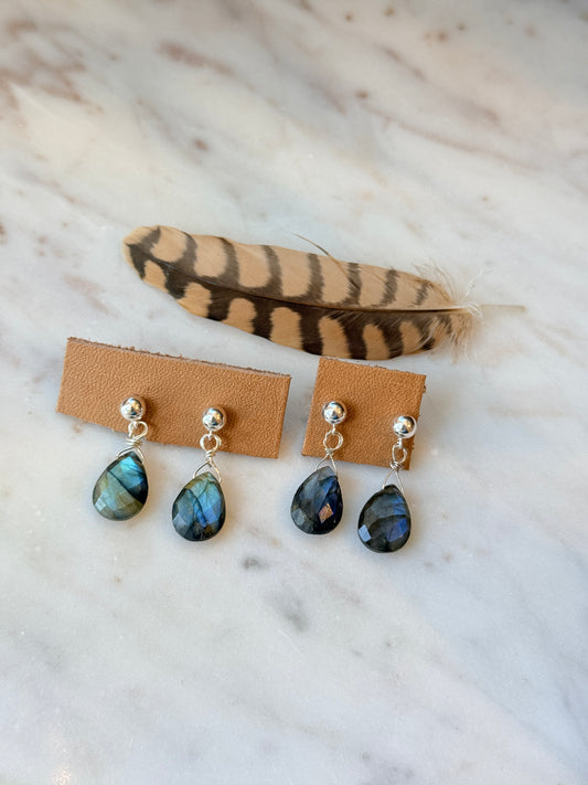 Small Labradorite Silver Dangle Earrings