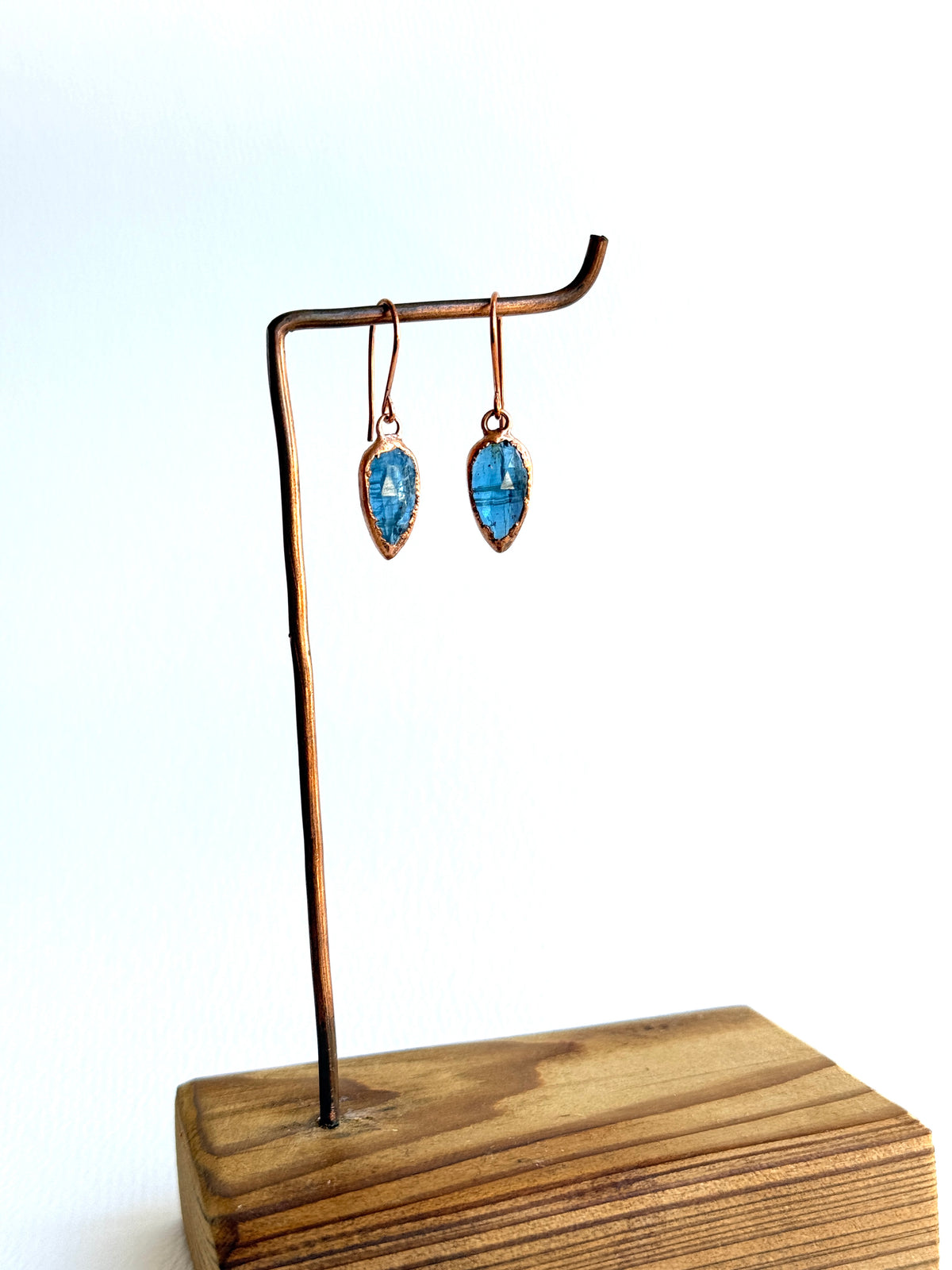 Dainty Teal Kyanite Earrings in Copper