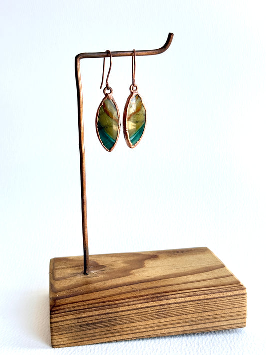 Olive Green and Turquoise Opal Wood Earrings