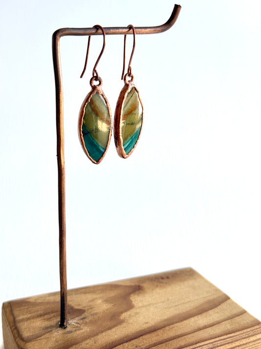 Olive Green and Turquoise Opal Wood Earrings