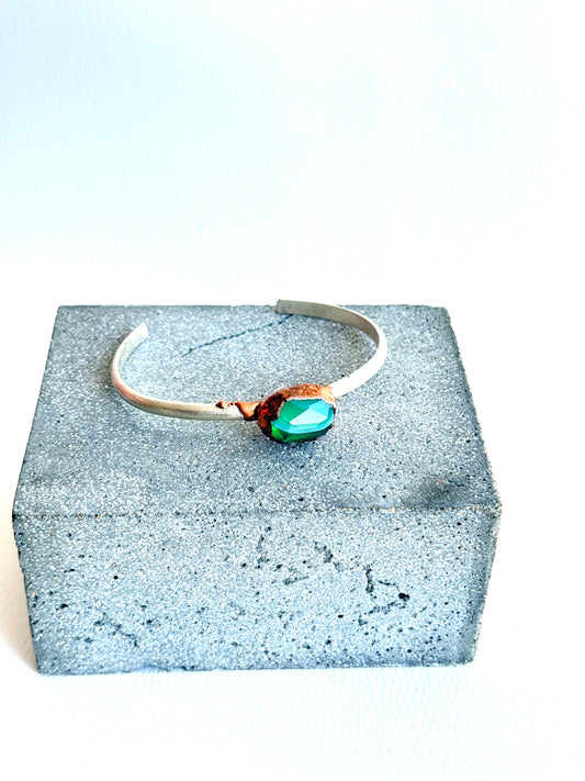 Green Jade Silver and Copper Cuff Bracelet