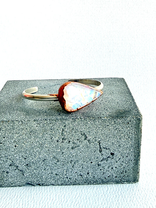 Rainbow Moonstone Copper and Silver Cuff Bracelet