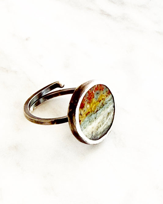 Adjustable Plume Agate Ring