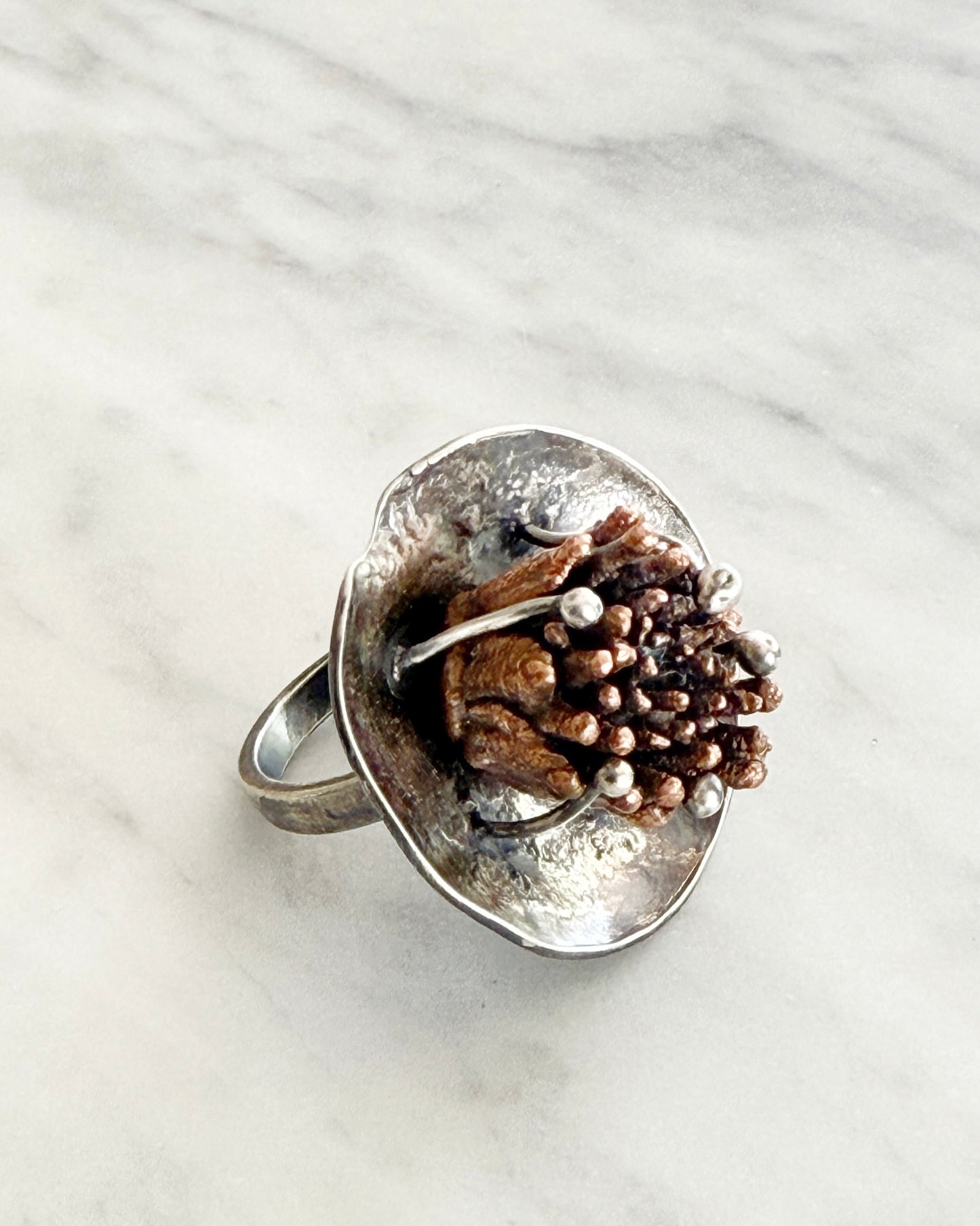 Real Wildflower Seed Pod Botanical Ring — Copper — Size 7 1/2