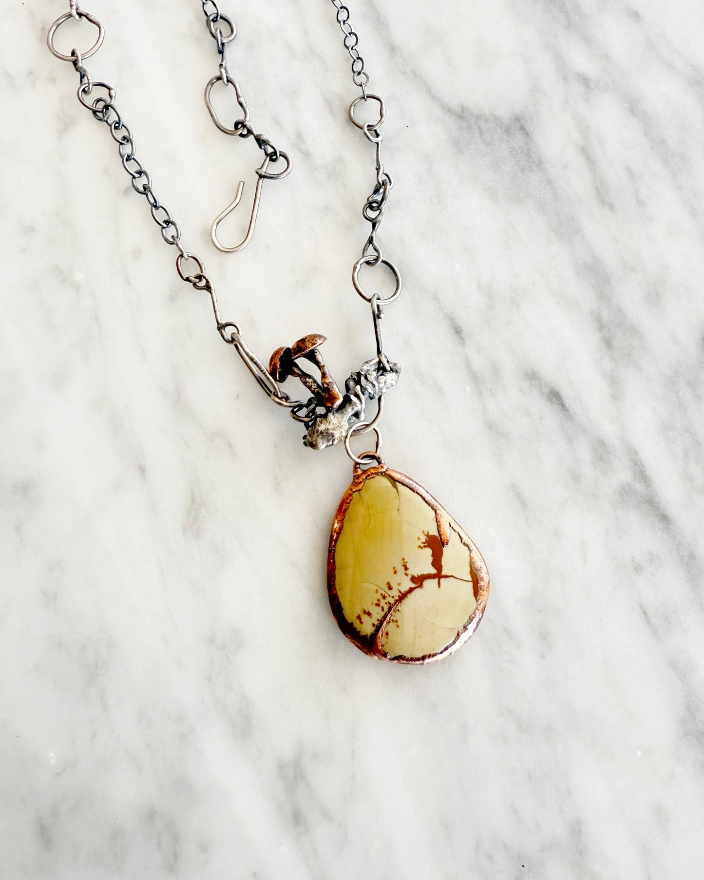 Idaho Mushroom Necklace — Owyhee Jasper & Flame Sculpted Copper