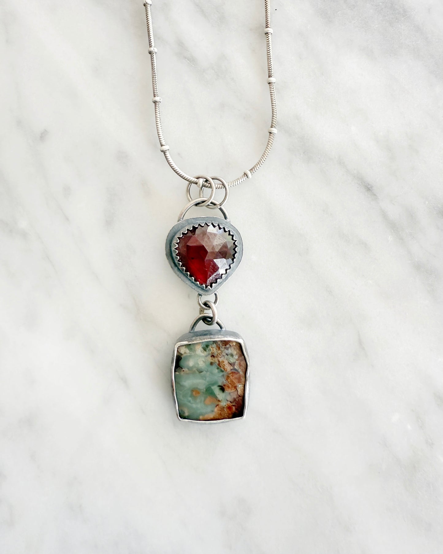 Plume Agate Garnet Necklace