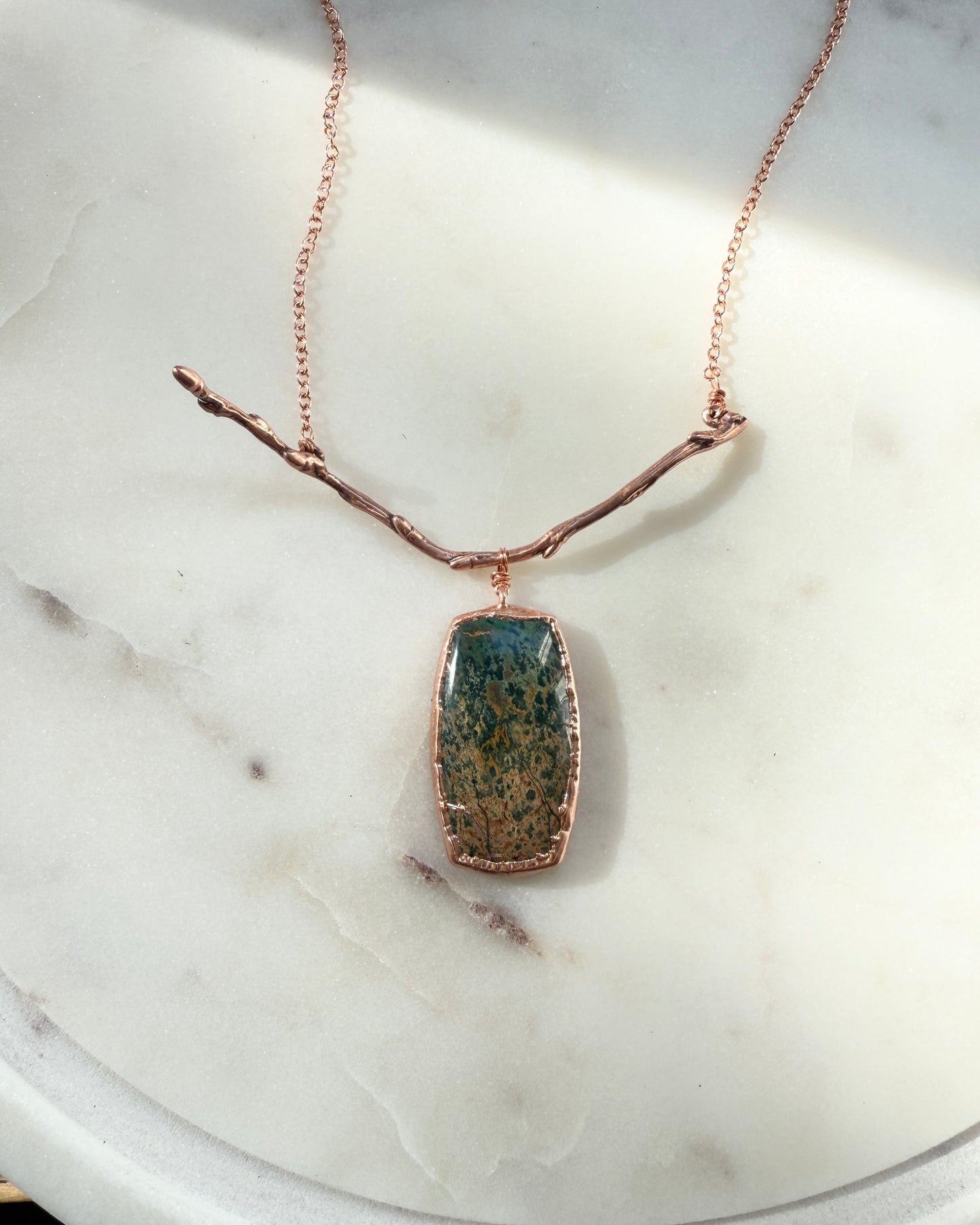 Morning Dew Jasper Necklace on Delicate Branch