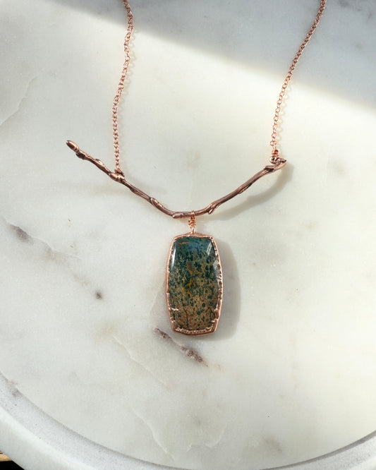 Morning Dew Jasper Necklace on Delicate Branch