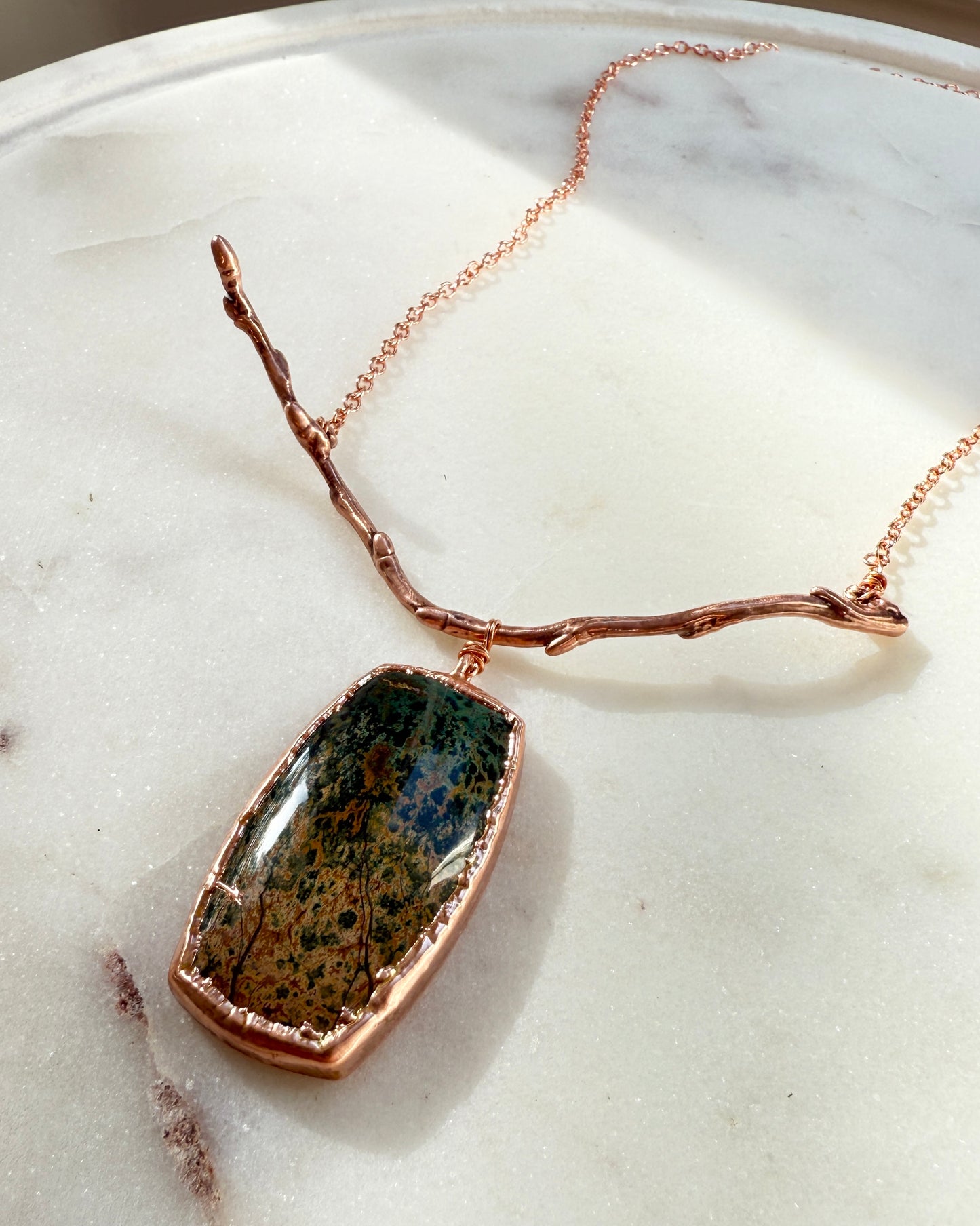Morning Dew Jasper Necklace on Delicate Branch