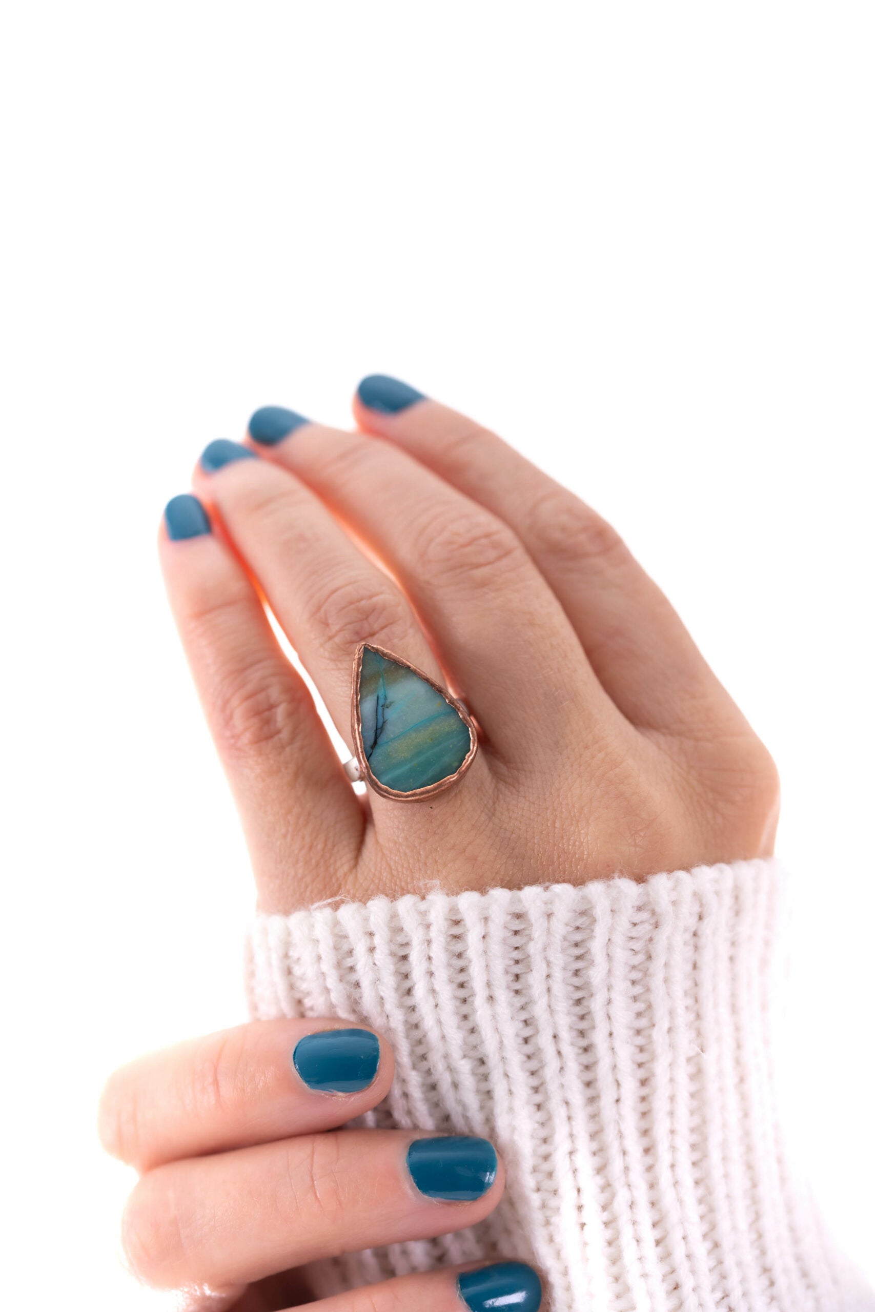 beach stone wood opal ring