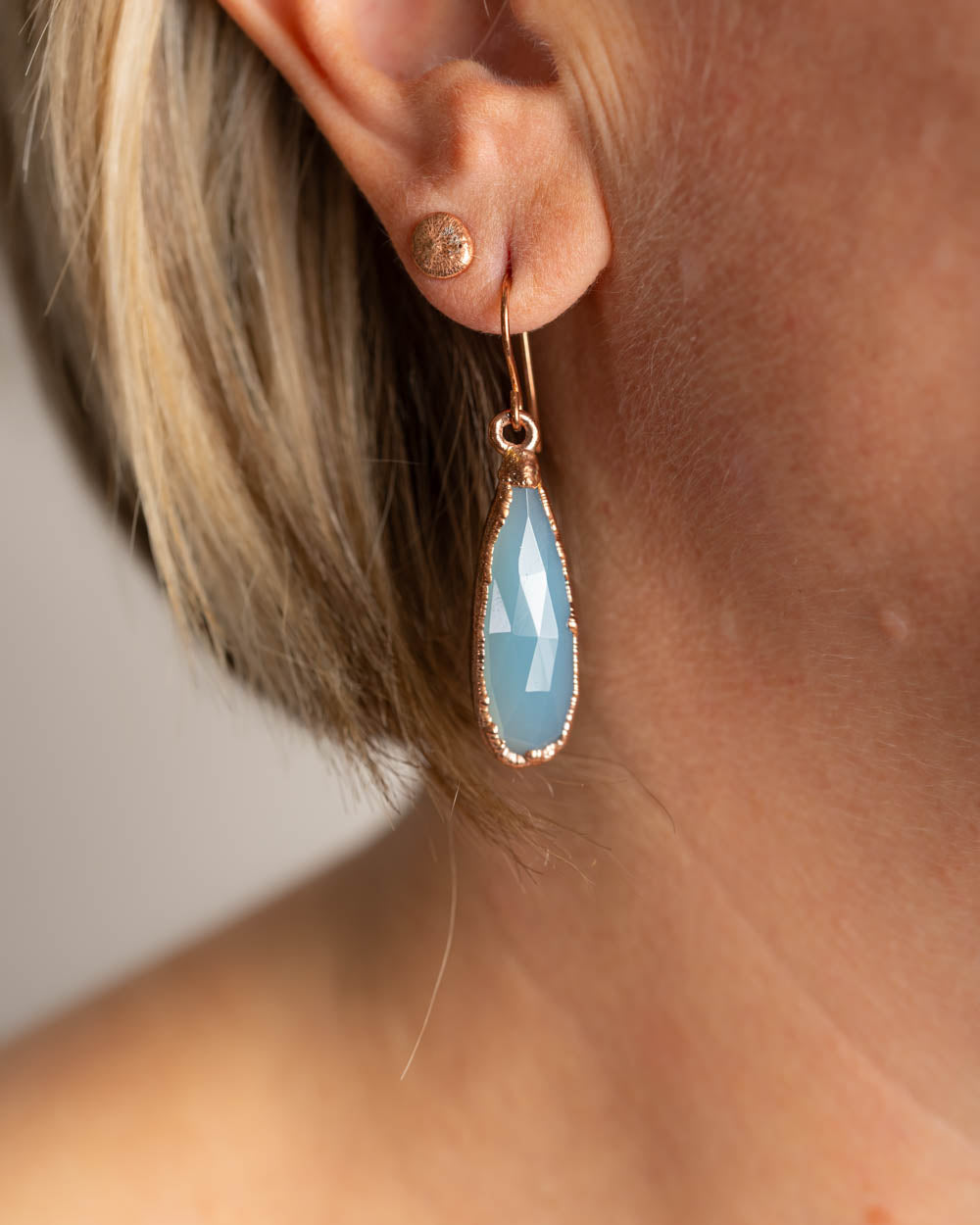 Aqua Chalcedony Dangle Earrings