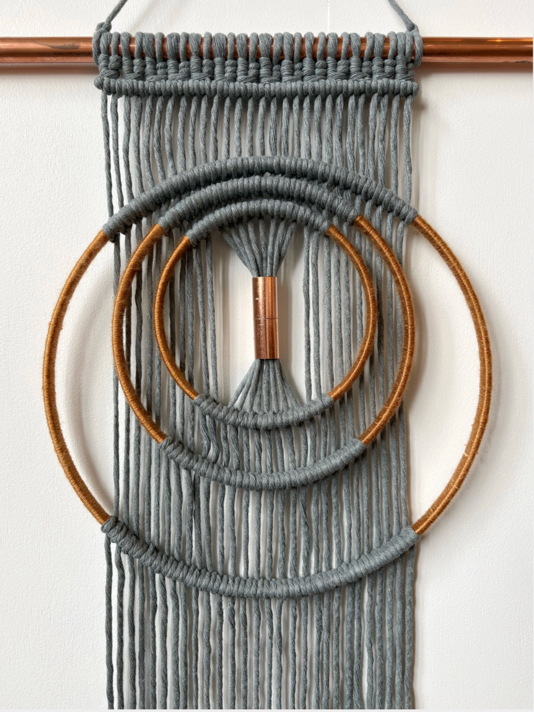 Cycles Circle Wall Hanging — Recycled Cotton Cord & Copper | Handcrafted Coastal Art