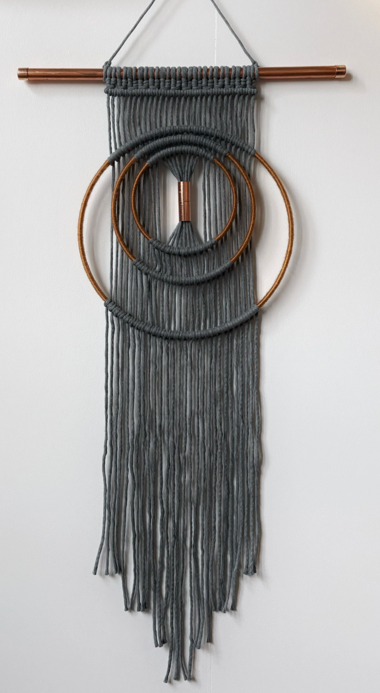 Cycles Circle Wall Hanging — Recycled Cotton Cord & Copper | Handcrafted Coastal Art