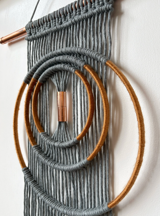 Cycles Circle Wall Hanging — Recycled Cotton Cord & Copper | Handcrafted Coastal Art