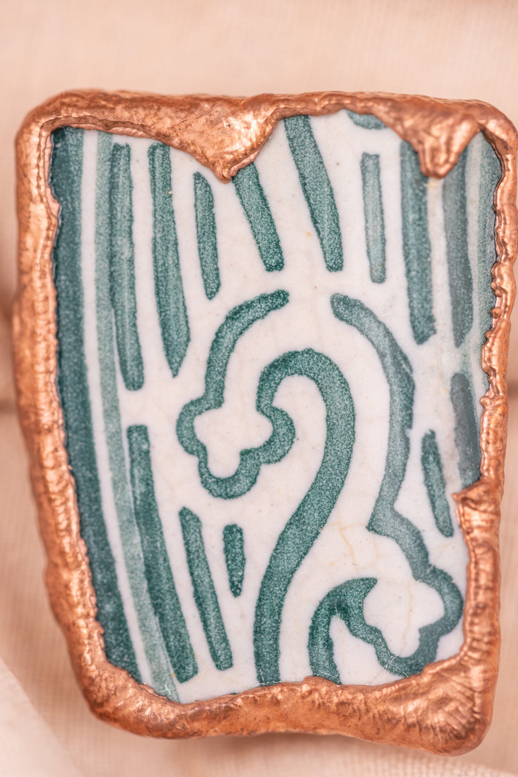 large sea pottery statement ring in copper