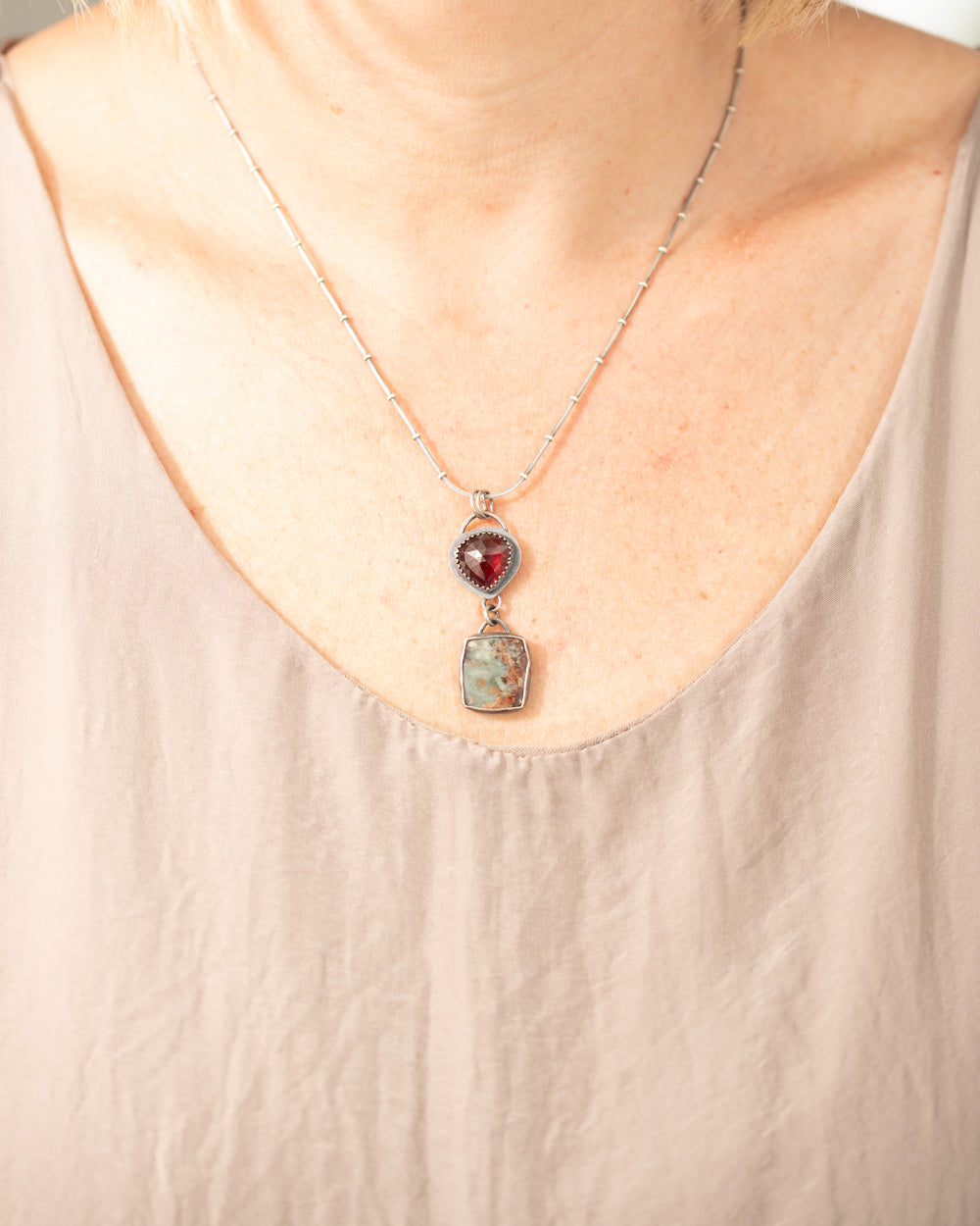 Plume Agate Garnet Necklace