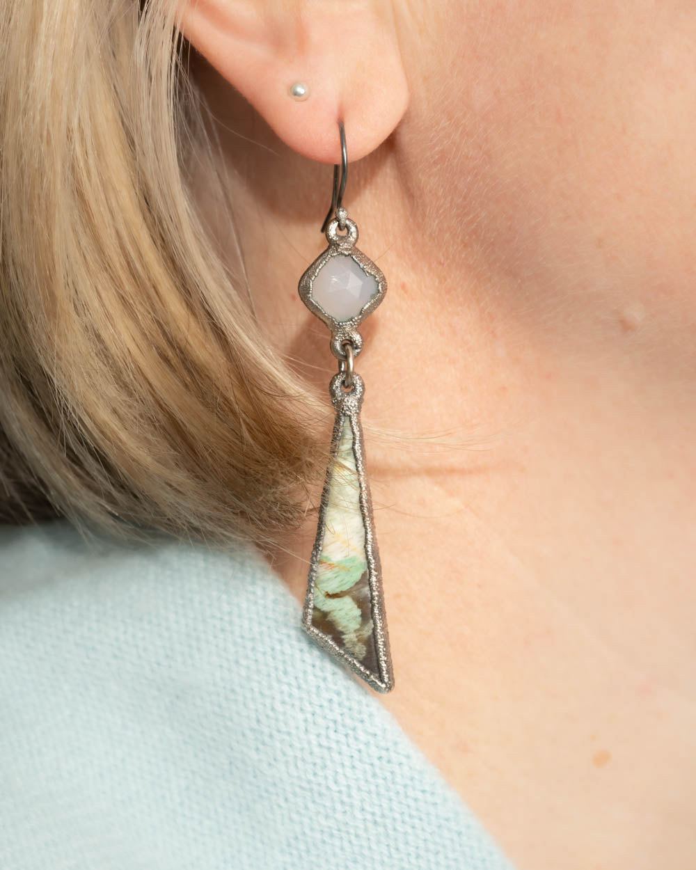 Opal Wood Earrings in Silver with Chalcedony