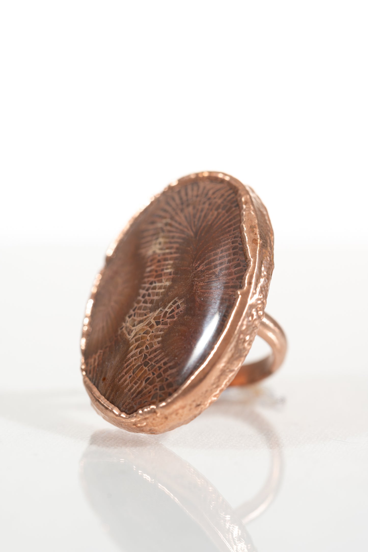 Fossilized Coral Ring — Pure Copper — Size 7