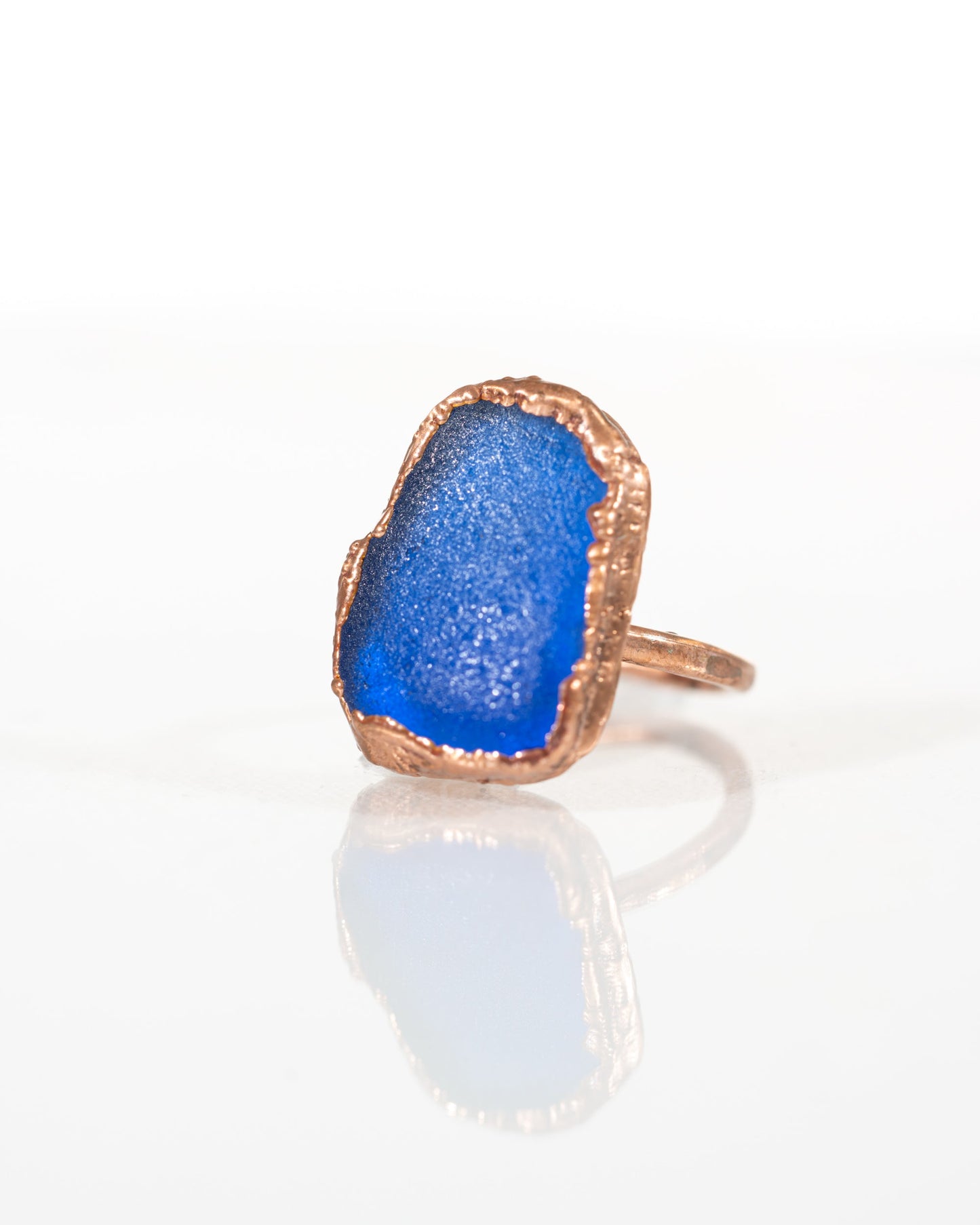 Electric Blue Sea Glass Ring sz 9