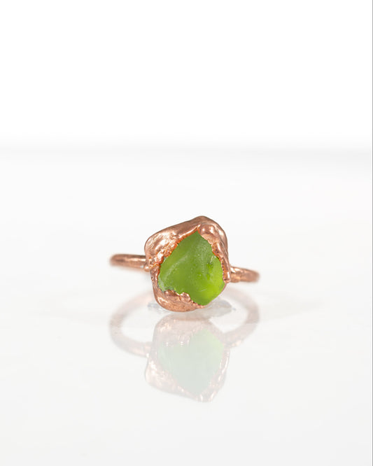 Chartreuse Green Sea Glass Ring sz 7.5